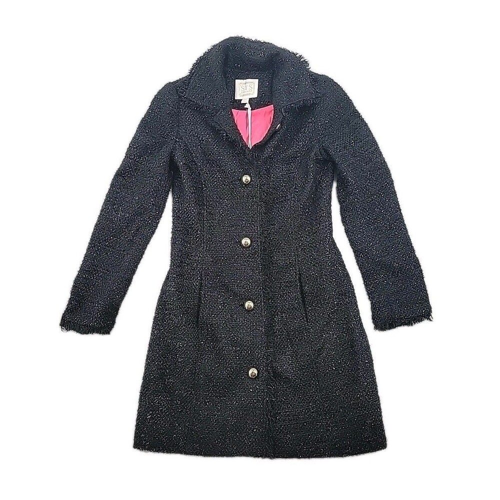 Sail To Sable Womens Coat Size XXS Sequin Tweed Black Jacket NEW Fringe Lined